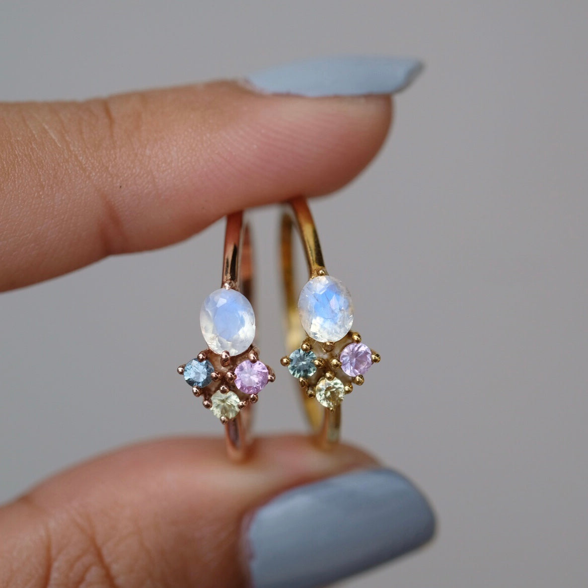 Mince Rings - Rainbow Moonstone & Multi Sapphire