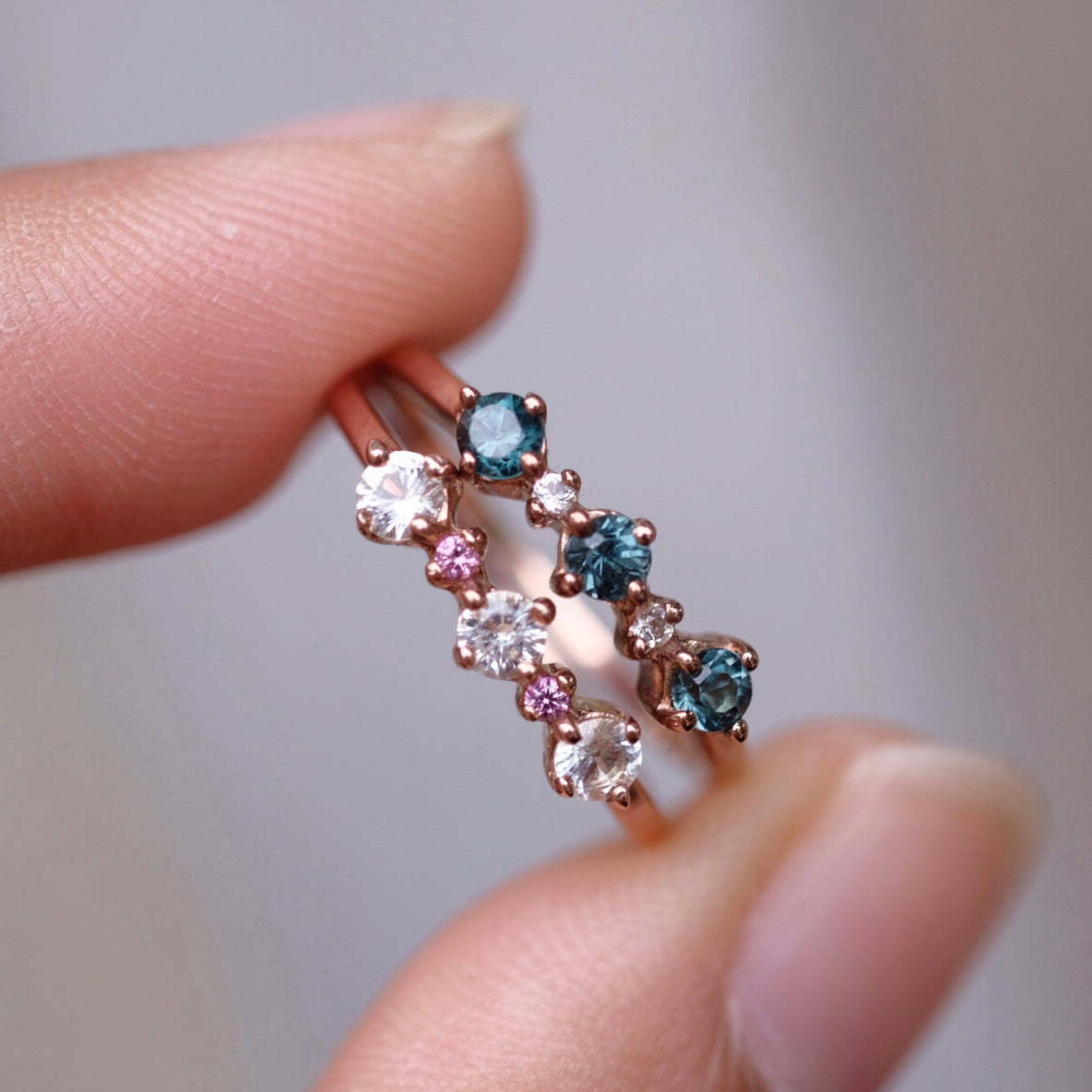 Sirine Rings - White Topaz & Pink Sapphire