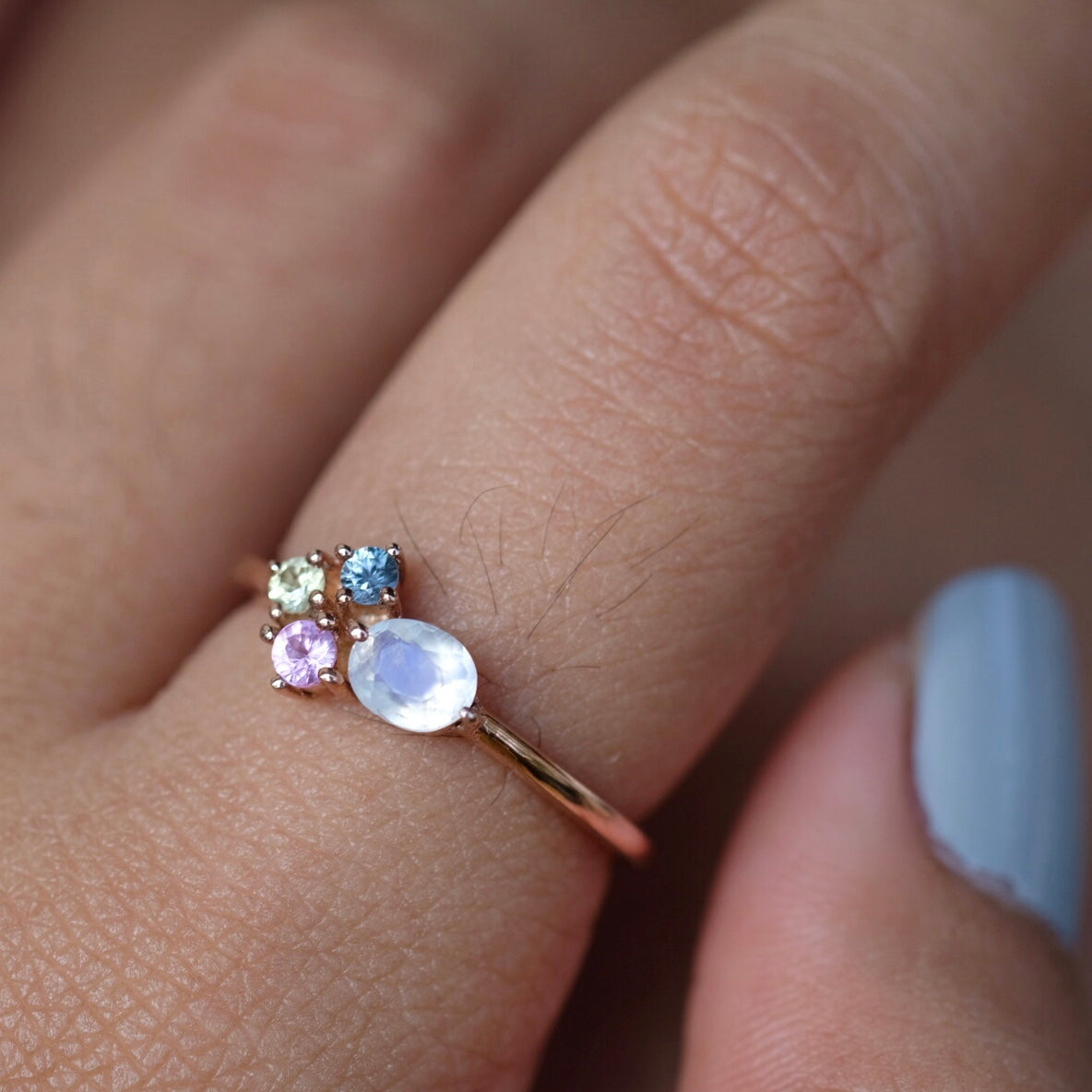 Mince Rings - Rainbow Moonstone & Multi Sapphire